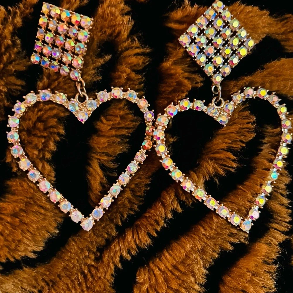 Iridescent Heart Drop Earrings - Picture 1 of 2